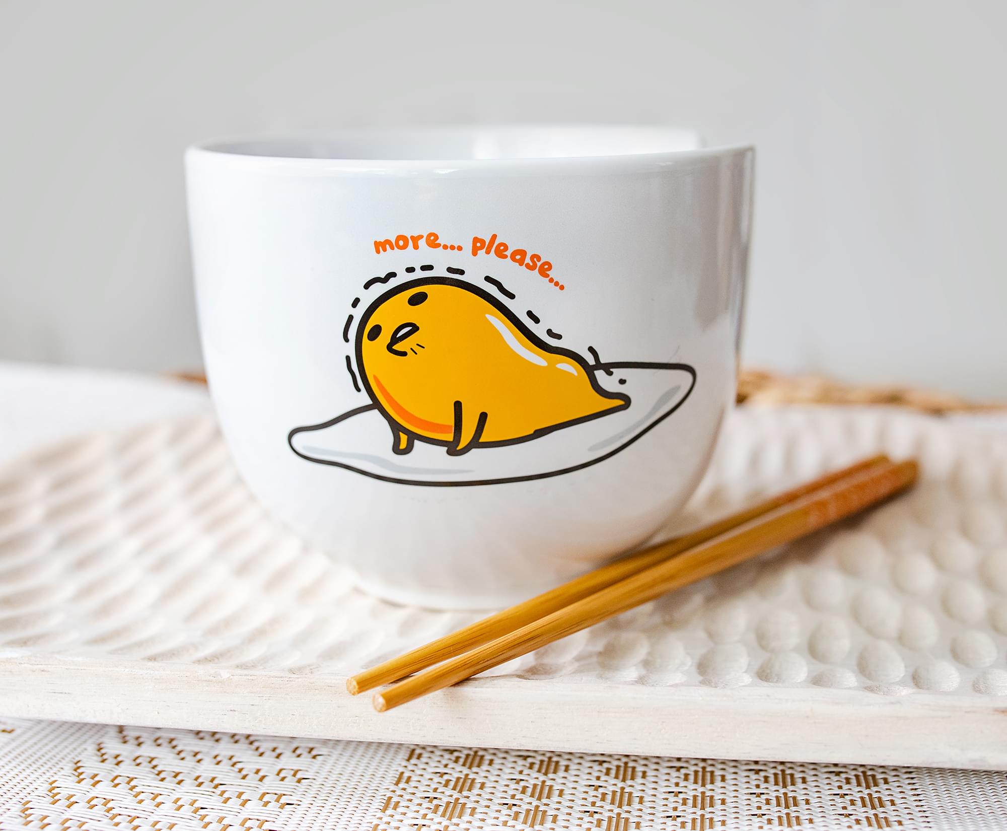 Sanrio Gudetama Top Ramen Japanese Dinner Set | 20-Ounce Ramen Bowl, Chopsticks