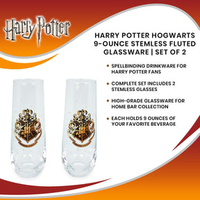 Harry Potter Hogwarts 9-Ounce Stemless Fluted Glassware | Set of 2