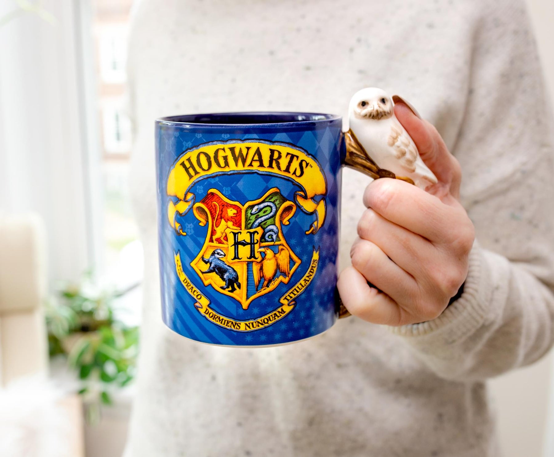 Harry Potter Hogwarts Crest Sculpted Handle Ceramic Mug | Holds 20 Ounces