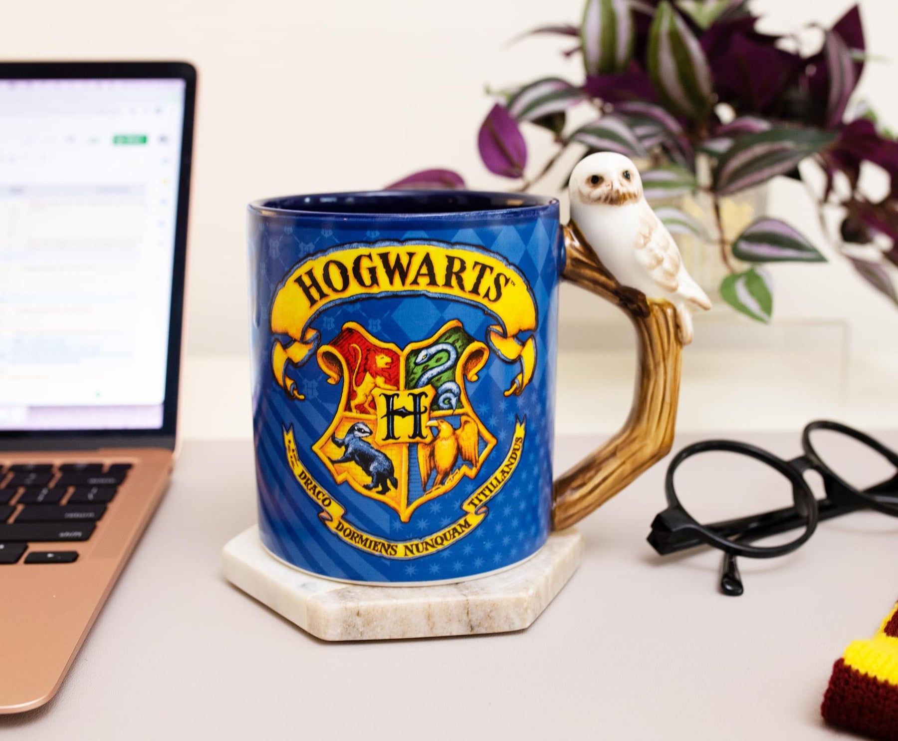 Harry Potter Hogwarts Crest Sculpted Handle Ceramic Mug | Holds 20 Ounces