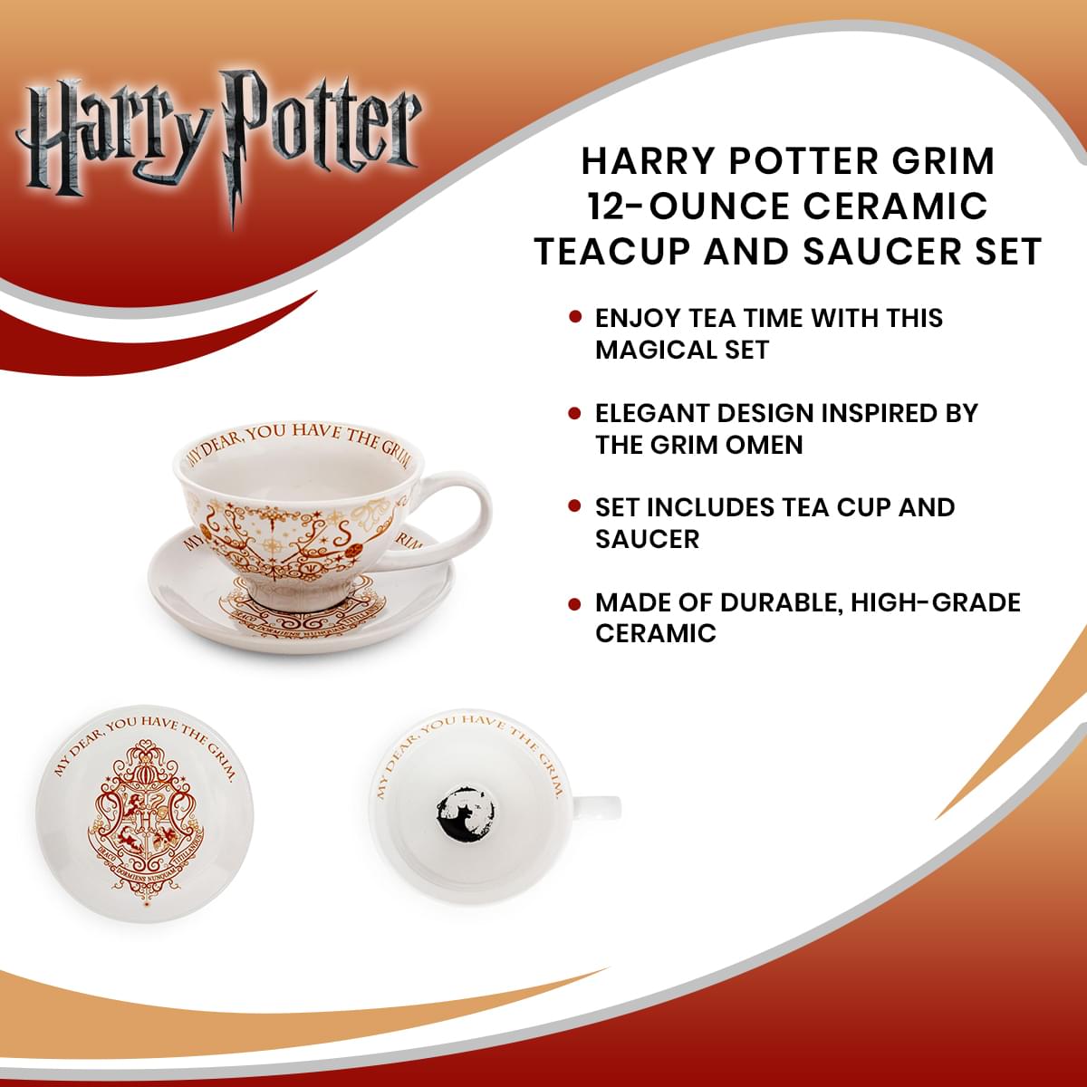 Harry Potter Grim 12-Ounce Ceramic Teacup and Saucer Set