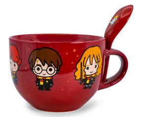 Harry Potter Chibi Characters Ceramic Soup Mug with Spoon | Holds 24 Ounces