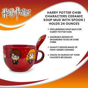 Harry Potter Chibi Characters Ceramic Soup Mug with Spoon | Holds 24 Ounces