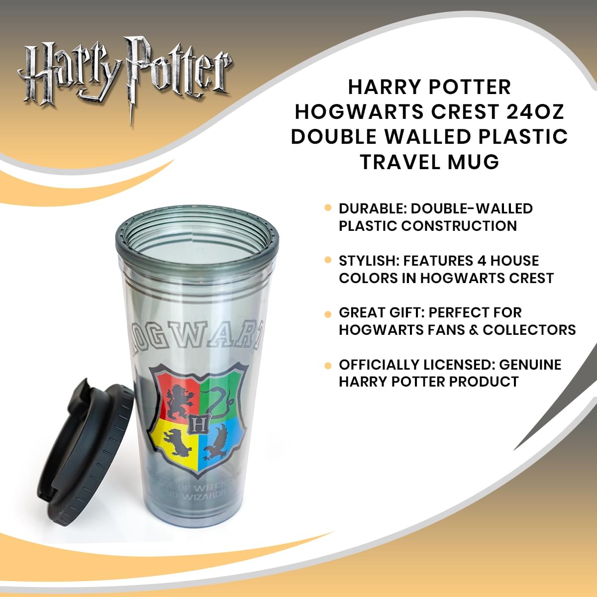 Harry Potter Hogwarts Crest 24oz Double Walled Plastic Travel Mug