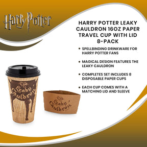 Harry Potter Leaky Cauldron 16oz Paper Travel Cup With Lid 8-Pack