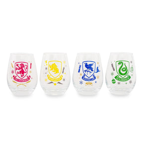 Harry Potter Hogwarts House Colors 12-Ounce Stemless Wine Glasses | Set of 4