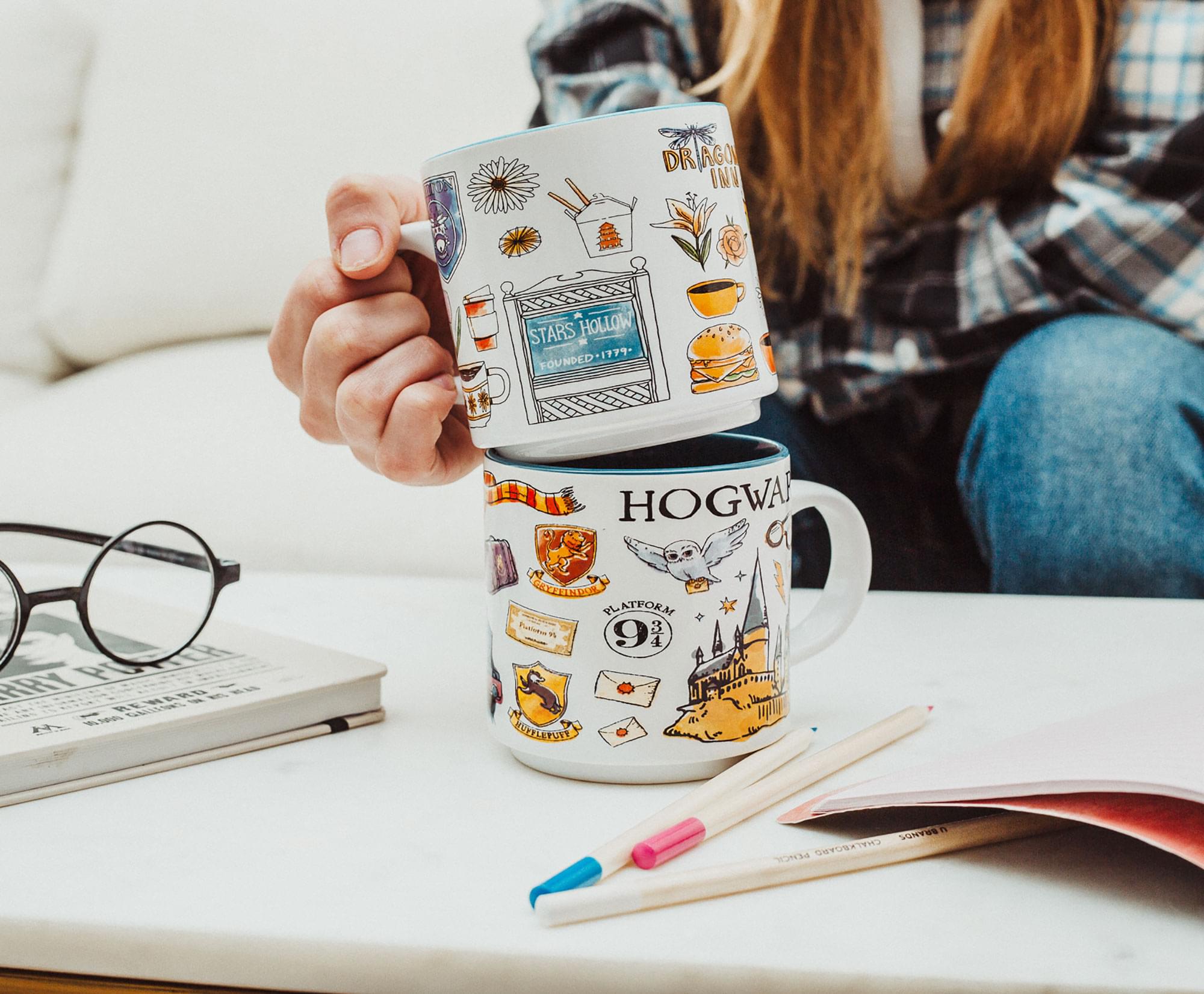 Harry Potter Hogwarts Allover Icons Ceramic Stacking Mug | Holds 13 Ounces
