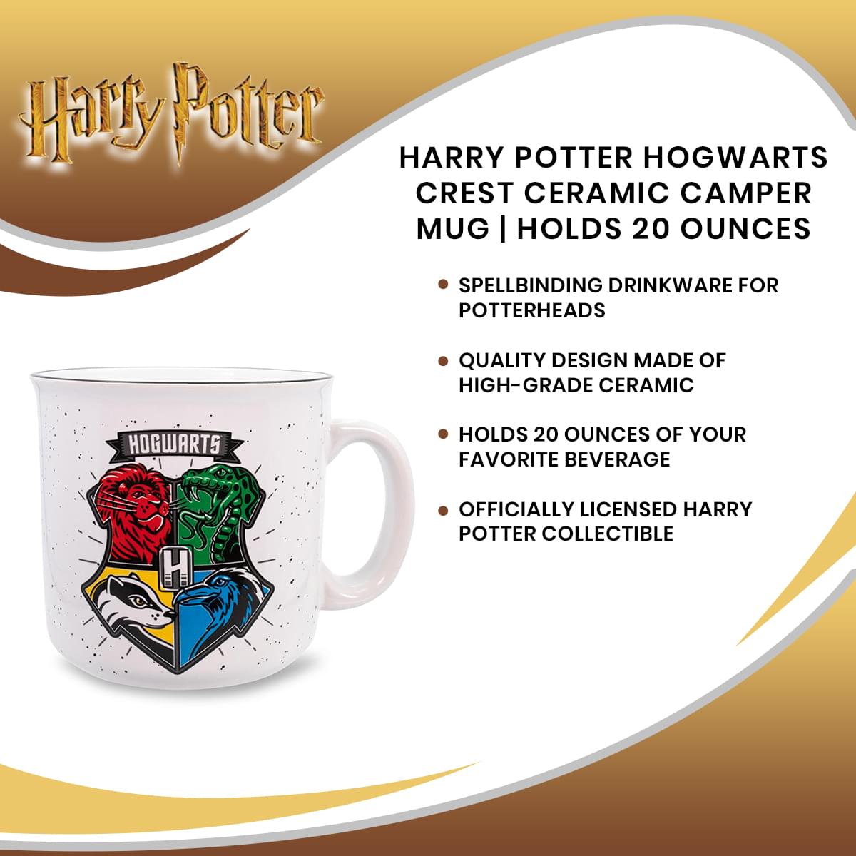 Harry Potter Hogwarts Crest Ceramic Camper Mug | Holds 20 Ounces