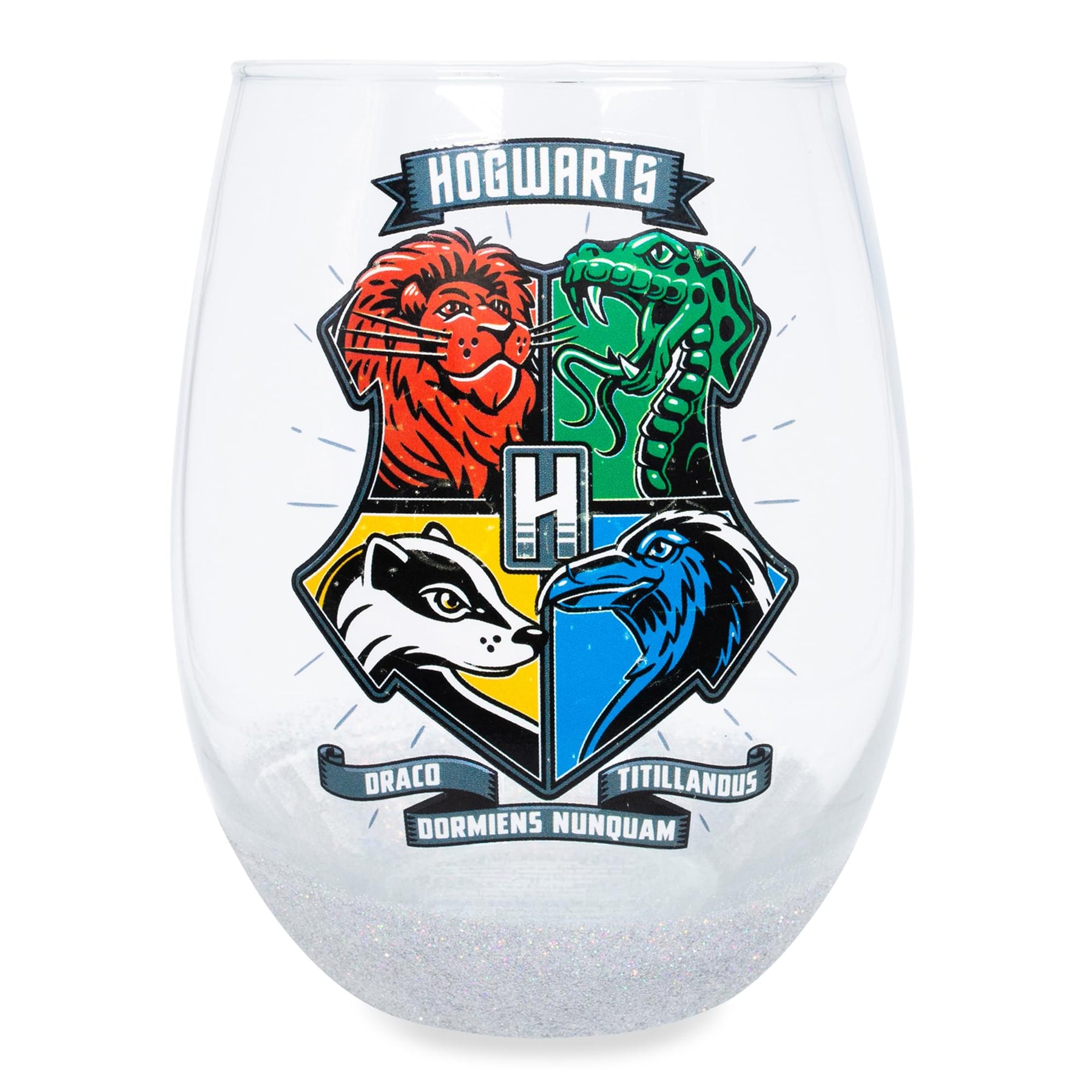 Harry Potter Animal Crests Teardrop Stemless Wine Glass | Holds 20 Ounces