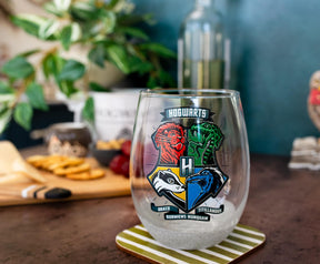 Harry Potter Animal Crests Teardrop Stemless Wine Glass | Holds 20 Ounces