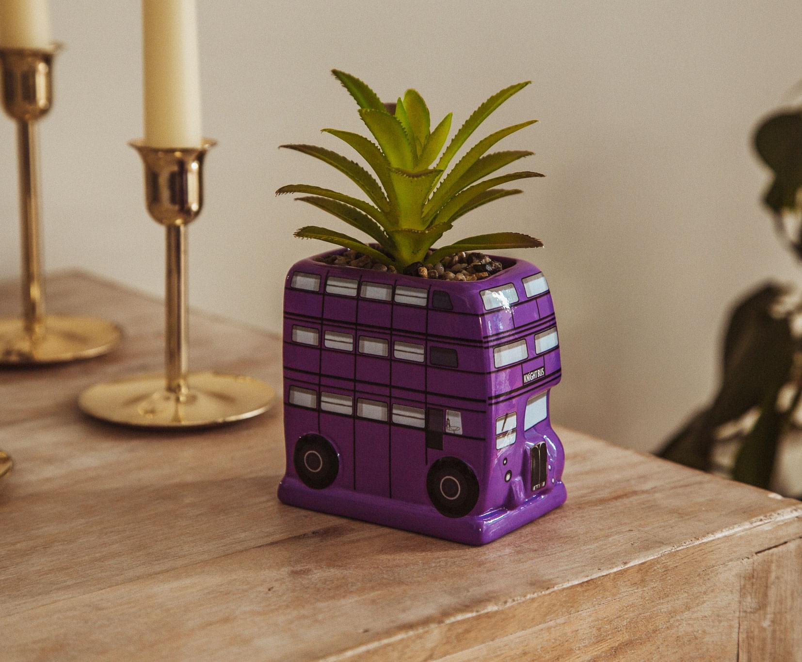 Harry Potter Knight Bus 3-Inch Ceramic Mini Planter With Artificial Succulent