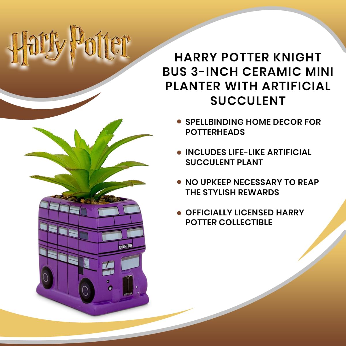 Harry Potter Knight Bus 3-Inch Ceramic Mini Planter With Artificial Succulent