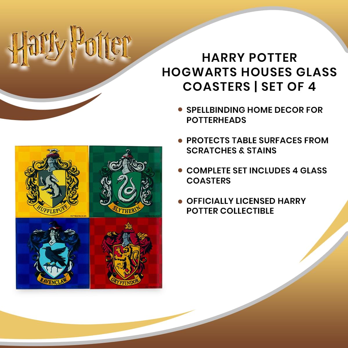 Harry Potter Hogwarts Houses Glass Coasters | Set of 4