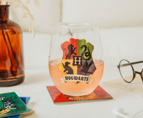 Harry Potter Hogwarts Crest Stemless Wine Glass | Holds 20 Ounces