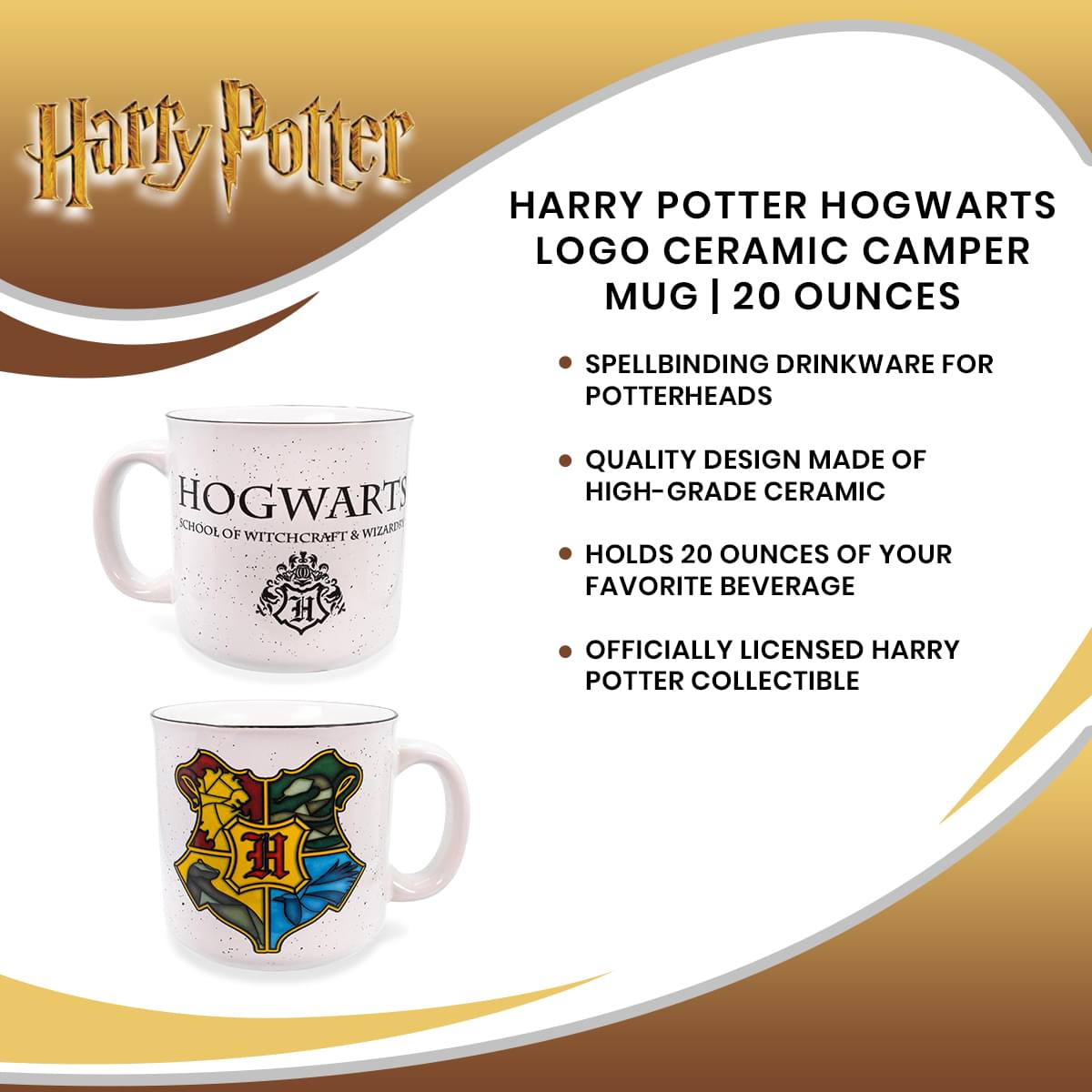 Harry Potter Hogwarts Logo Ceramic Camper Mug | 20 Ounces