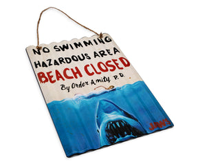 JAWS "Beach Closed" Corrugated Tin Sign | 12 x 16 Inches