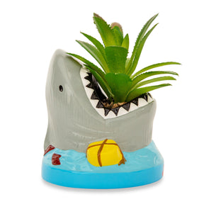 JAWS Shark 4-Inch Ceramic Mini Planter With Artificial Succulent