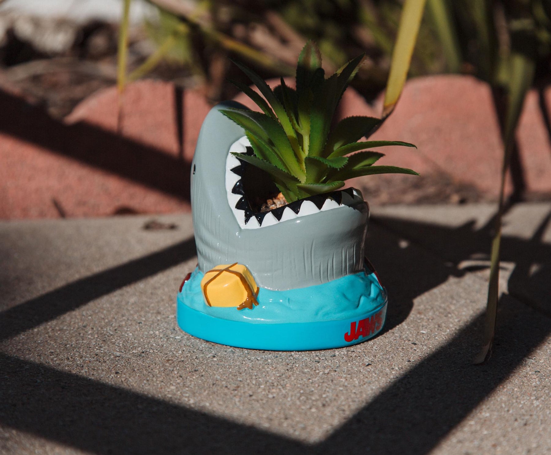 JAWS Shark 4-Inch Ceramic Mini Planter With Artificial Succulent