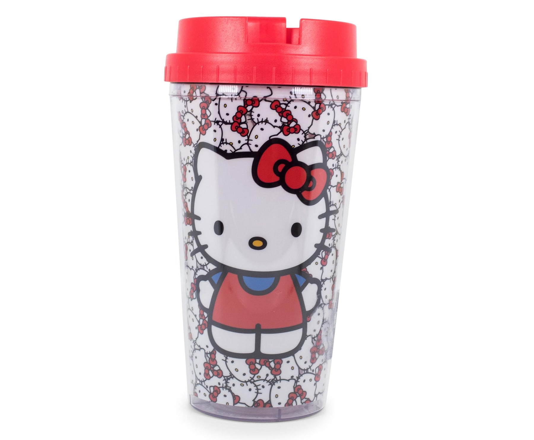 Sanrio Hello Kitty Allover Faces Plastic Travel Mug With Lid | Holds 16 Ounces