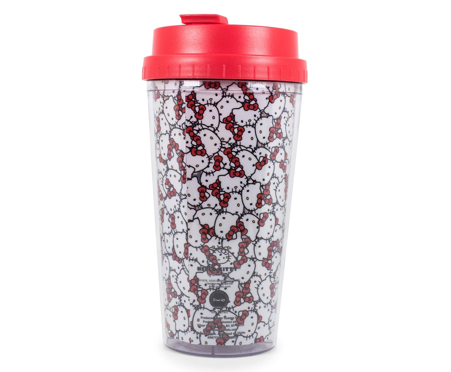 Sanrio Hello Kitty Allover Faces Plastic Travel Mug With Lid | Holds 16 Ounces