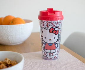 Sanrio Hello Kitty Allover Faces Plastic Travel Mug With Lid | Holds 16 Ounces