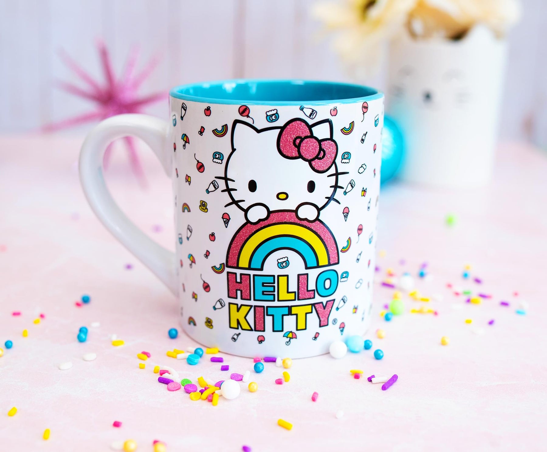 Sanrio Hello Kitty Rainbow Glitter Ceramic Mug | Holds 14 Ounces