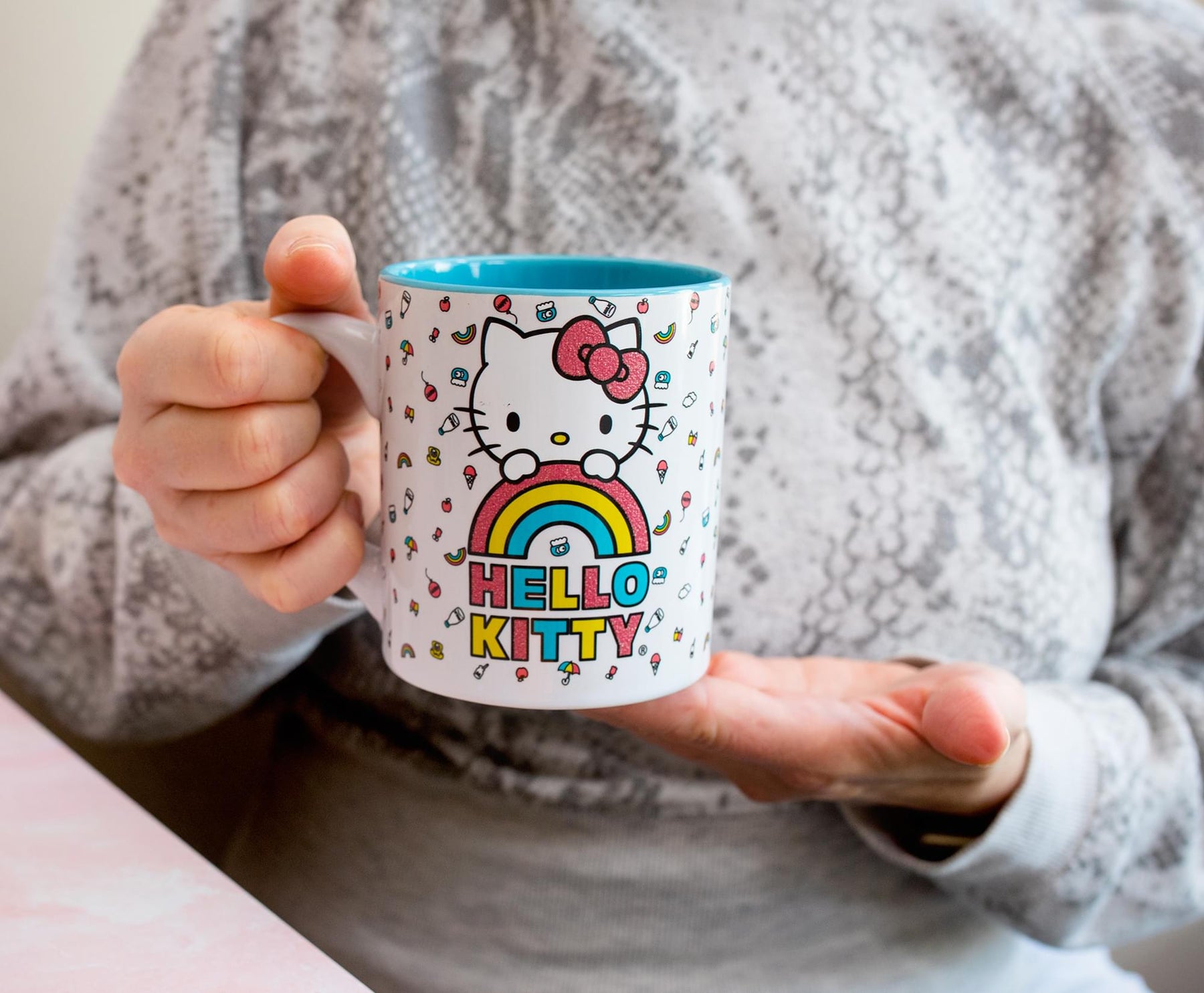 Sanrio Hello Kitty Rainbow Glitter Ceramic Mug | Holds 14 Ounces