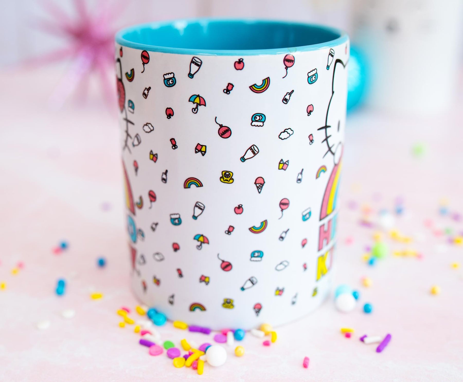 Sanrio Hello Kitty Rainbow Glitter Ceramic Mug | Holds 14 Ounces