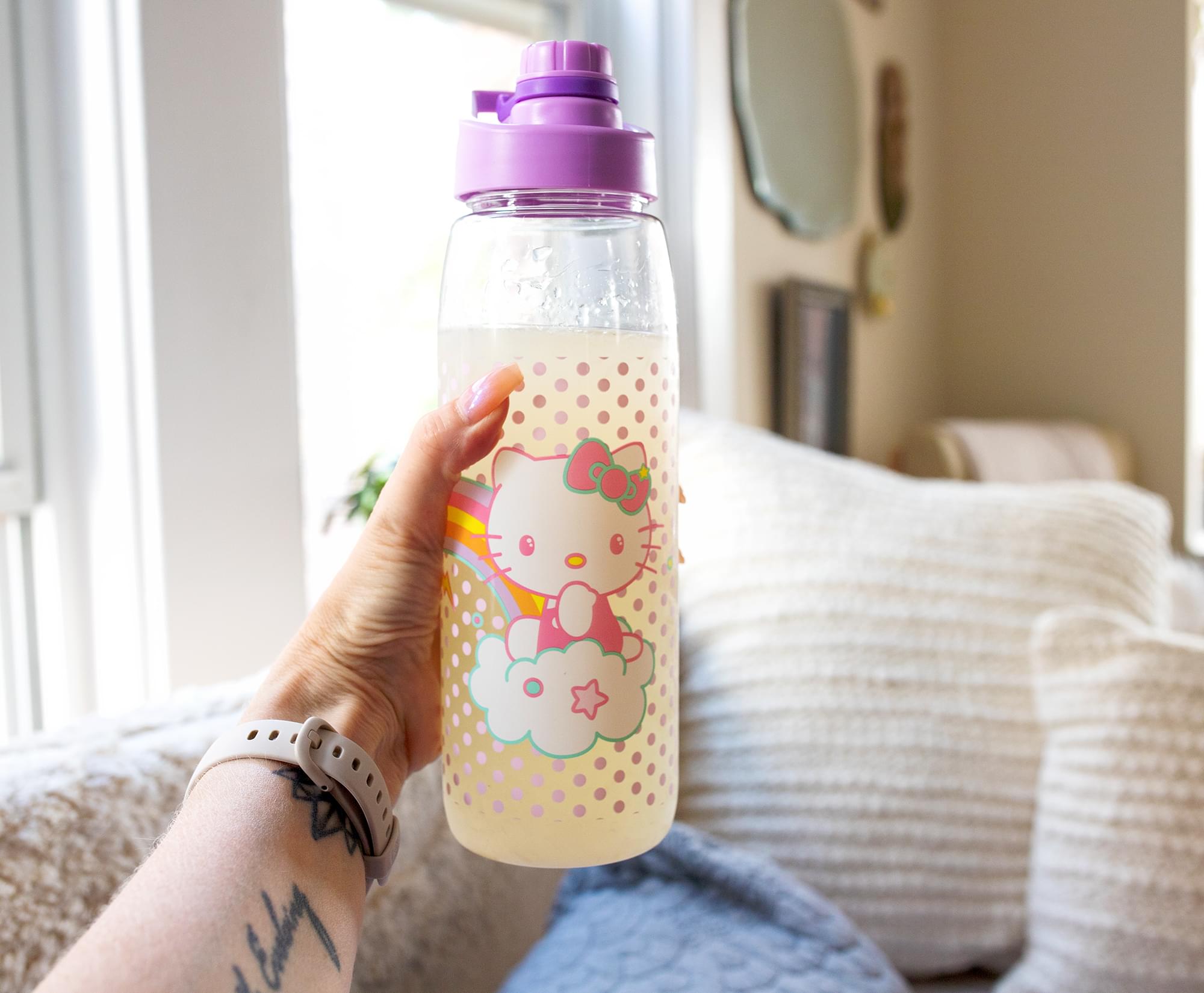 Sanrio Hello Kitty and Joey Rainbow Plastic Water Bottle With Screw-Top Lid