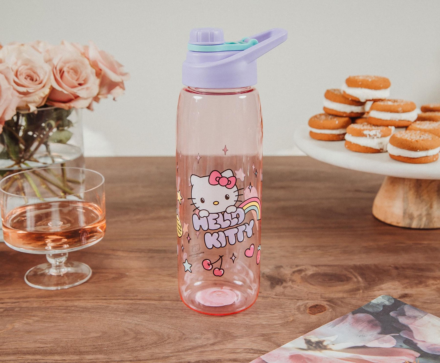 Sanrio Hello Kitty Rainbow Treats and Stars Water Bottle with Lid | 28 Ounces