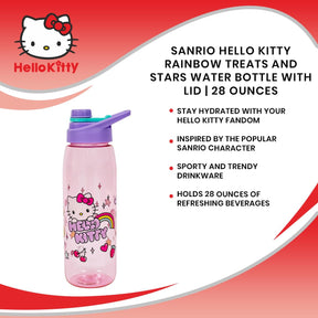 Sanrio Hello Kitty Rainbow Treats and Stars Water Bottle with Lid | 28 Ounces