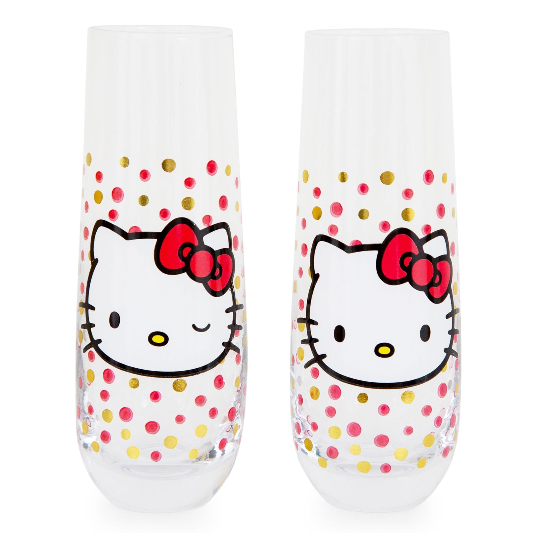 Hello Kitty Polka Dot Portrait 9-Ounce Stemless Fluted Glassware | Set of 2