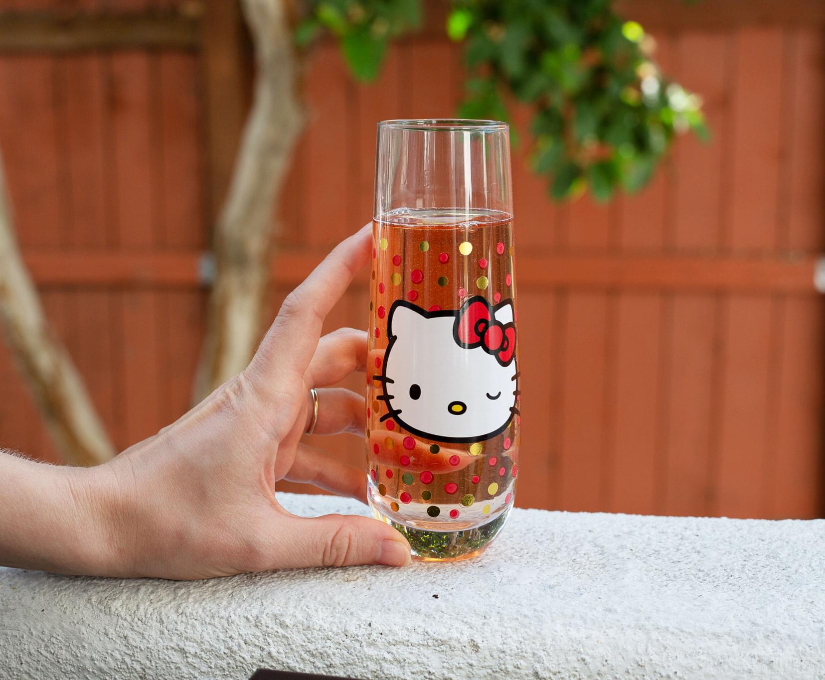 Hello Kitty Polka Dot Portrait 9-Ounce Stemless Fluted Glassware | Set of 2