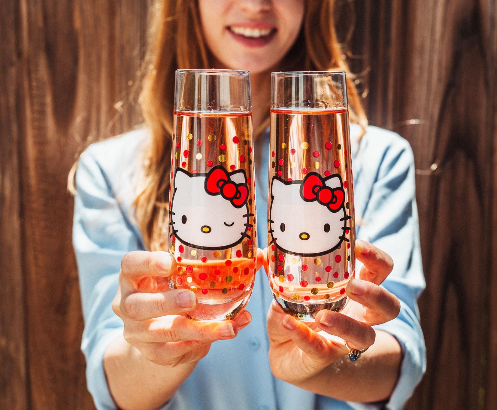 Hello Kitty Polka Dot Portrait 9-Ounce Stemless Fluted Glassware | Set of 2