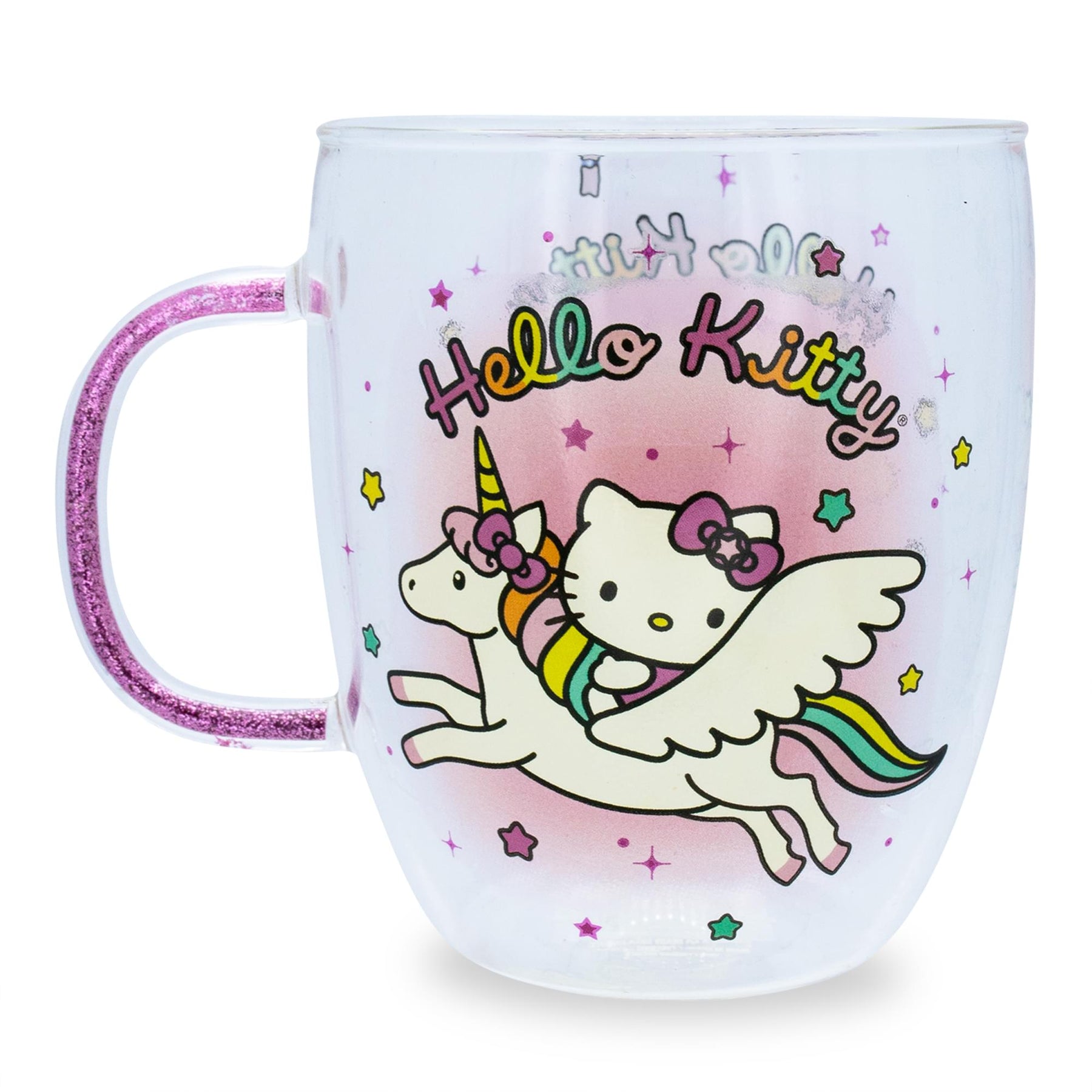 Sanrio Hello Kitty Unicorn Glass Mug With Glitter Handle | Holds 14 Ounces