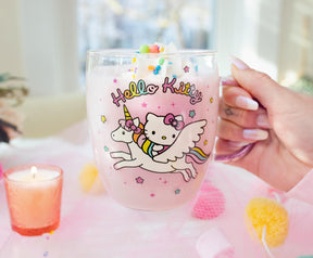 Sanrio Hello Kitty Unicorn Glass Mug With Glitter Handle | Holds 14 Ounces