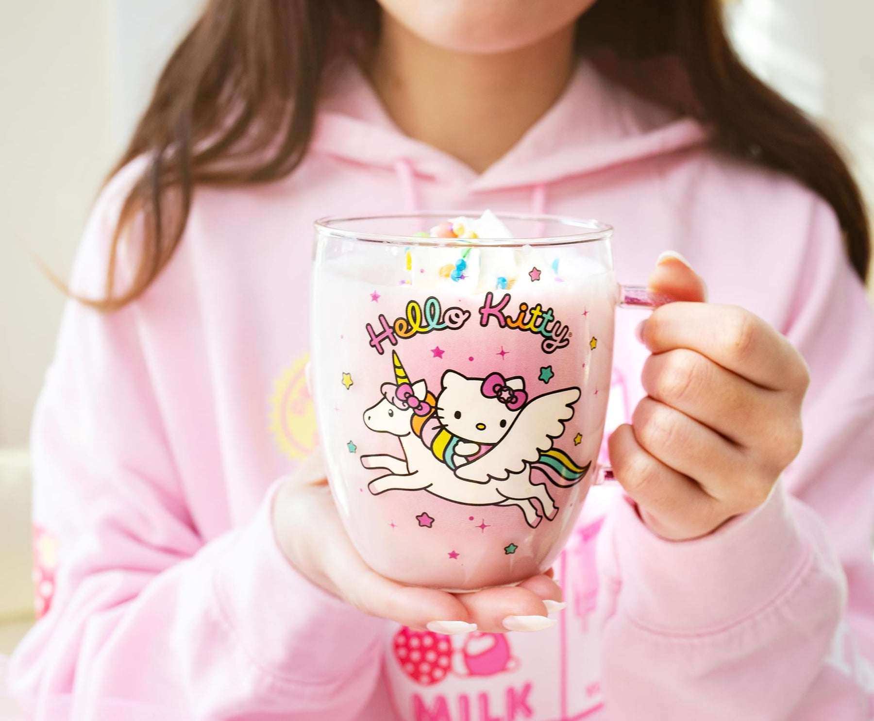 Sanrio Hello Kitty Unicorn Glass Mug With Glitter Handle | Holds 14 Ounces