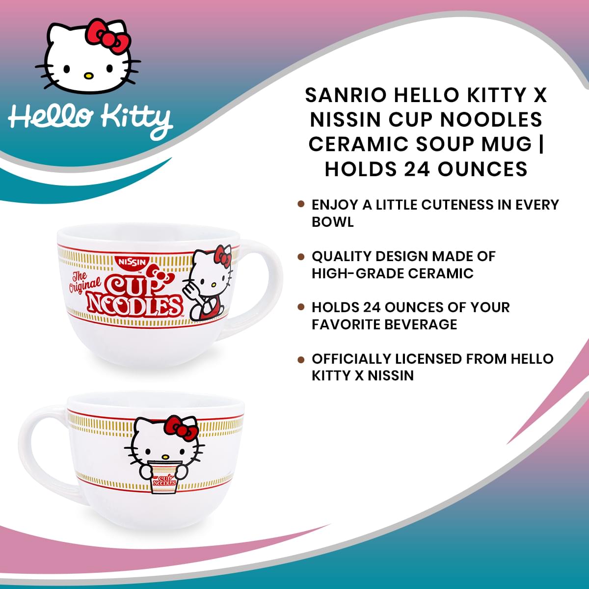 Sanrio Hello Kitty x Nissin Cup Noodles Ceramic Soup Mug | Holds 24 Ounces