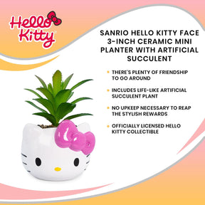 Sanrio Hello Kitty Face 3-Inch Ceramic Mini Planter with Artificial Succulent