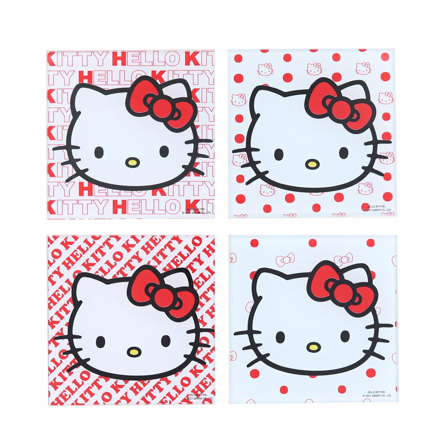 Sanrio Hello Kitty Red Bow Glass Coasters | Set of 4