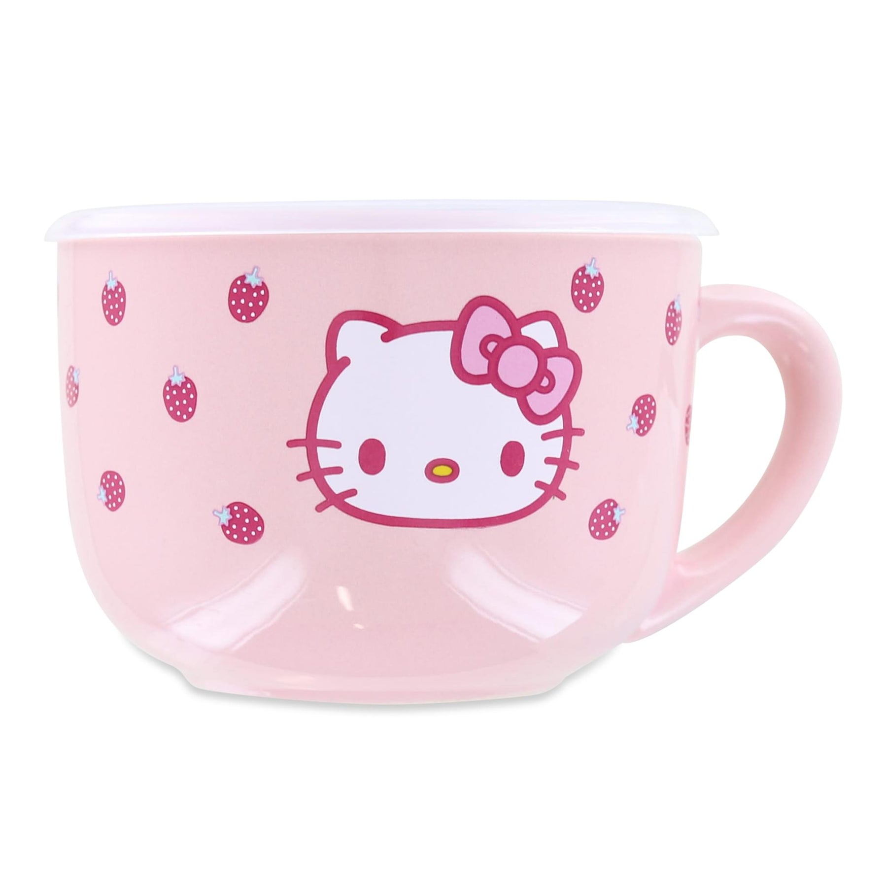 Hello Kitty Strawberries 25oz Ceramic Soup Mug with Vented Lid
