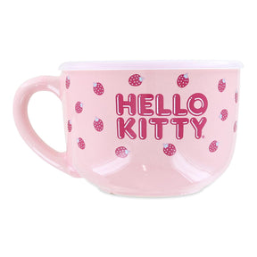 Hello Kitty Strawberries 25oz Ceramic Soup Mug with Vented Lid