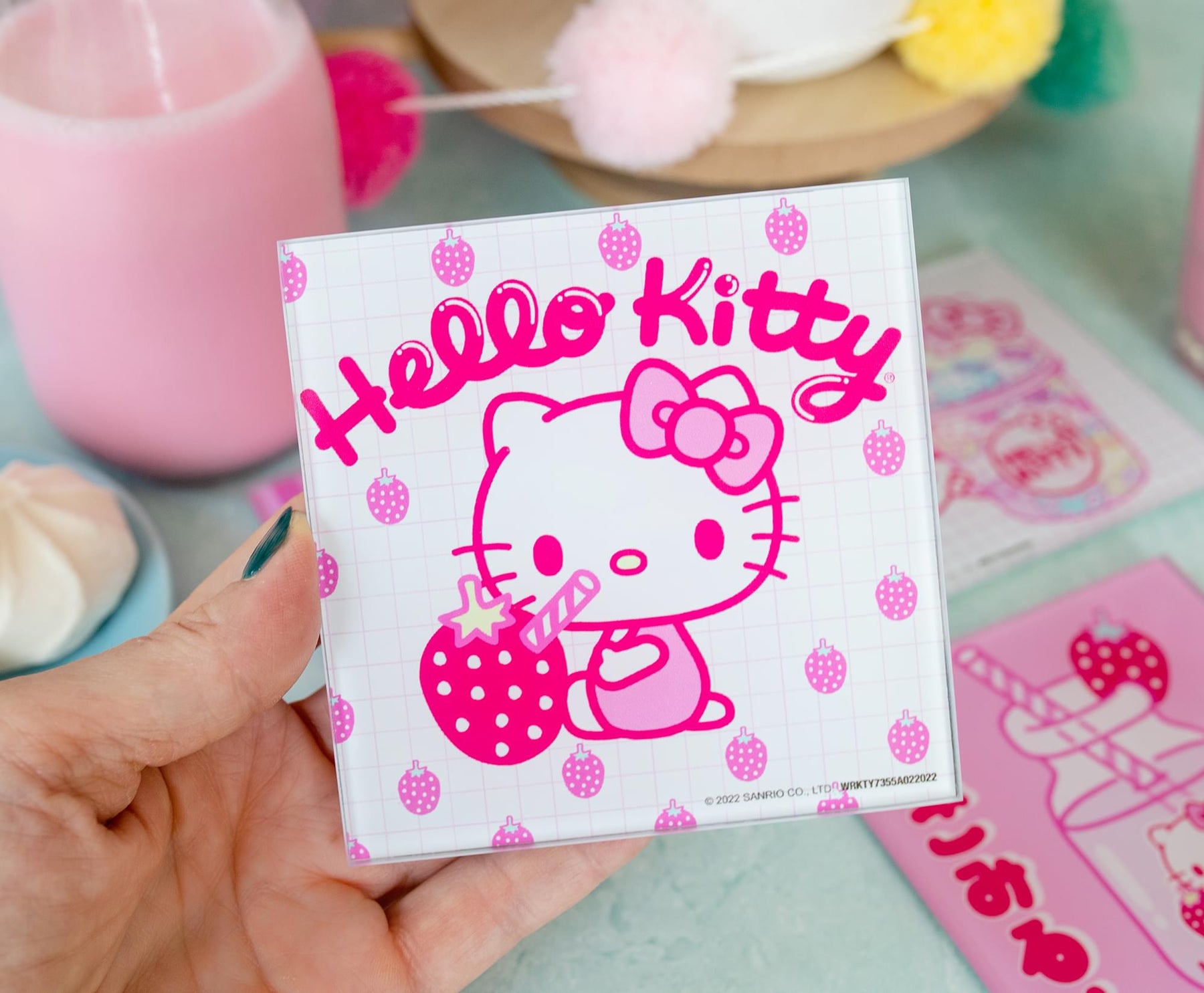 Sanrio Hello Kitty Strawberry Milk Glass Coasters | Set of 4