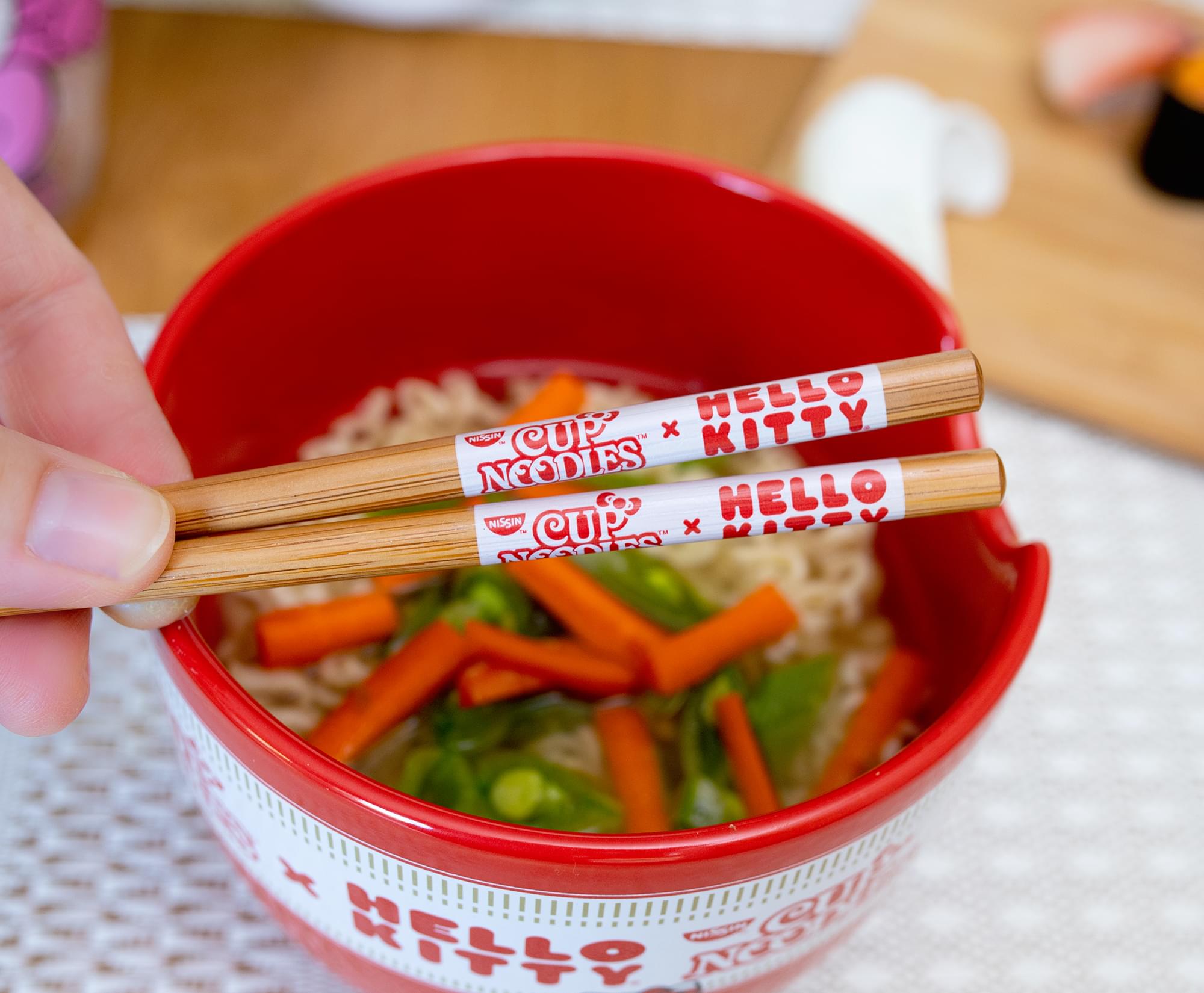 Sanrio Hello Kitty x Nissin Cup Noodles Red Ceramic Ramen Bowl and Chopstick Set