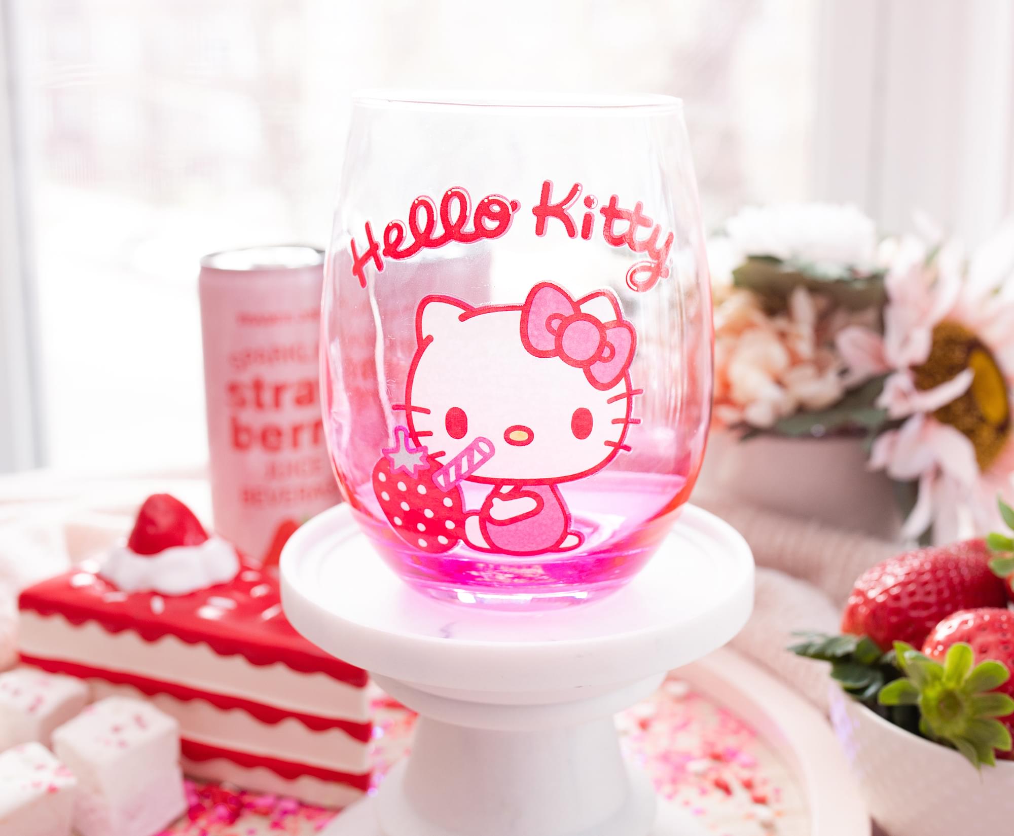 Sanrio Hello Kitty Strawberry Sip Stemless Wine Glass | Holds 20 Ounces