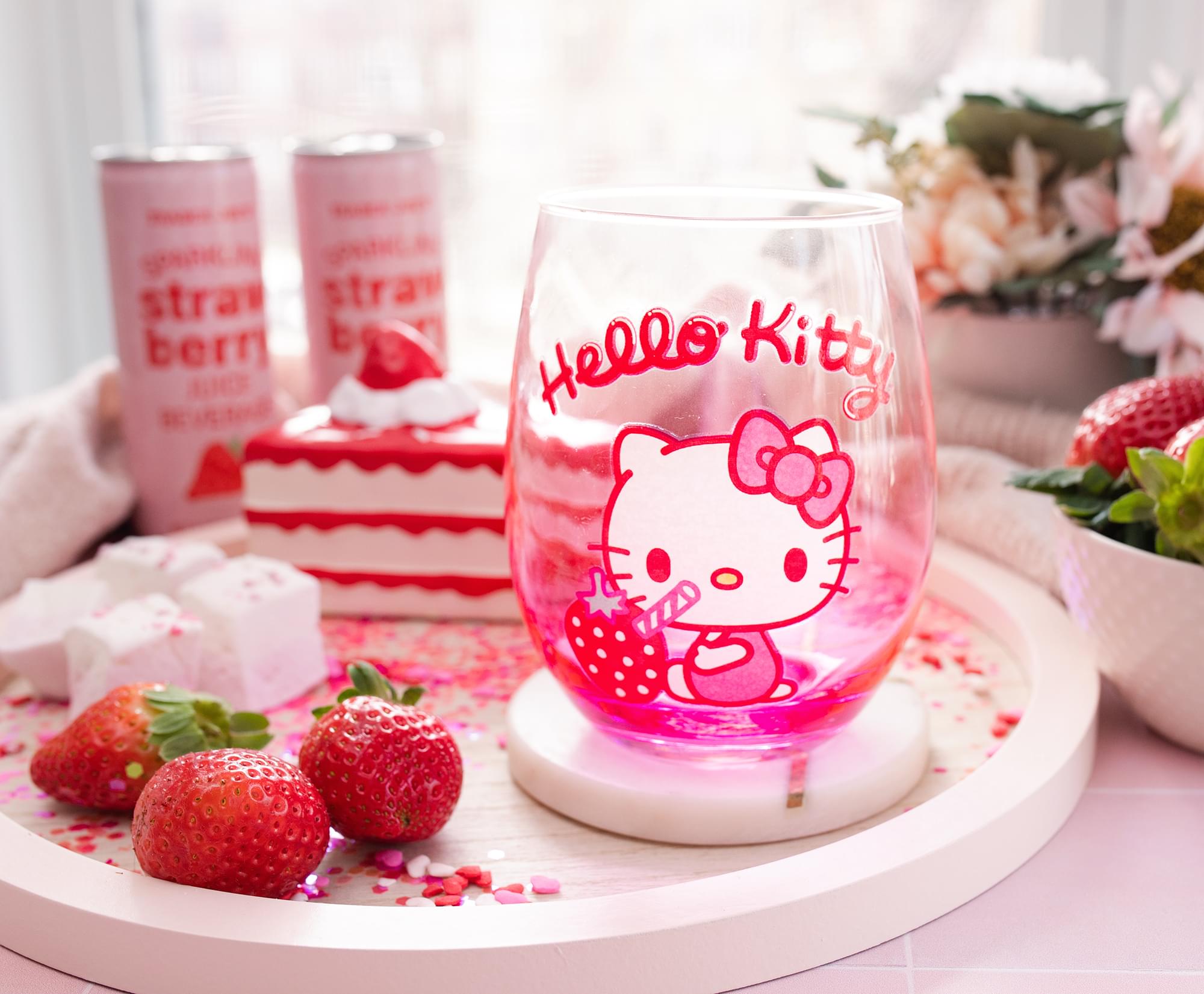 Sanrio Hello Kitty Strawberry Sip Stemless Wine Glass | Holds 20 Ounces