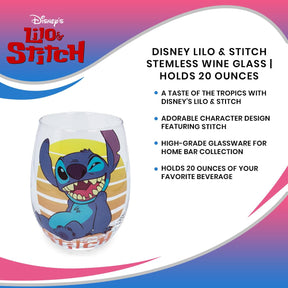 Disney Lilo & Stitch Stemless Wine Glass | Holds 20 Ounces