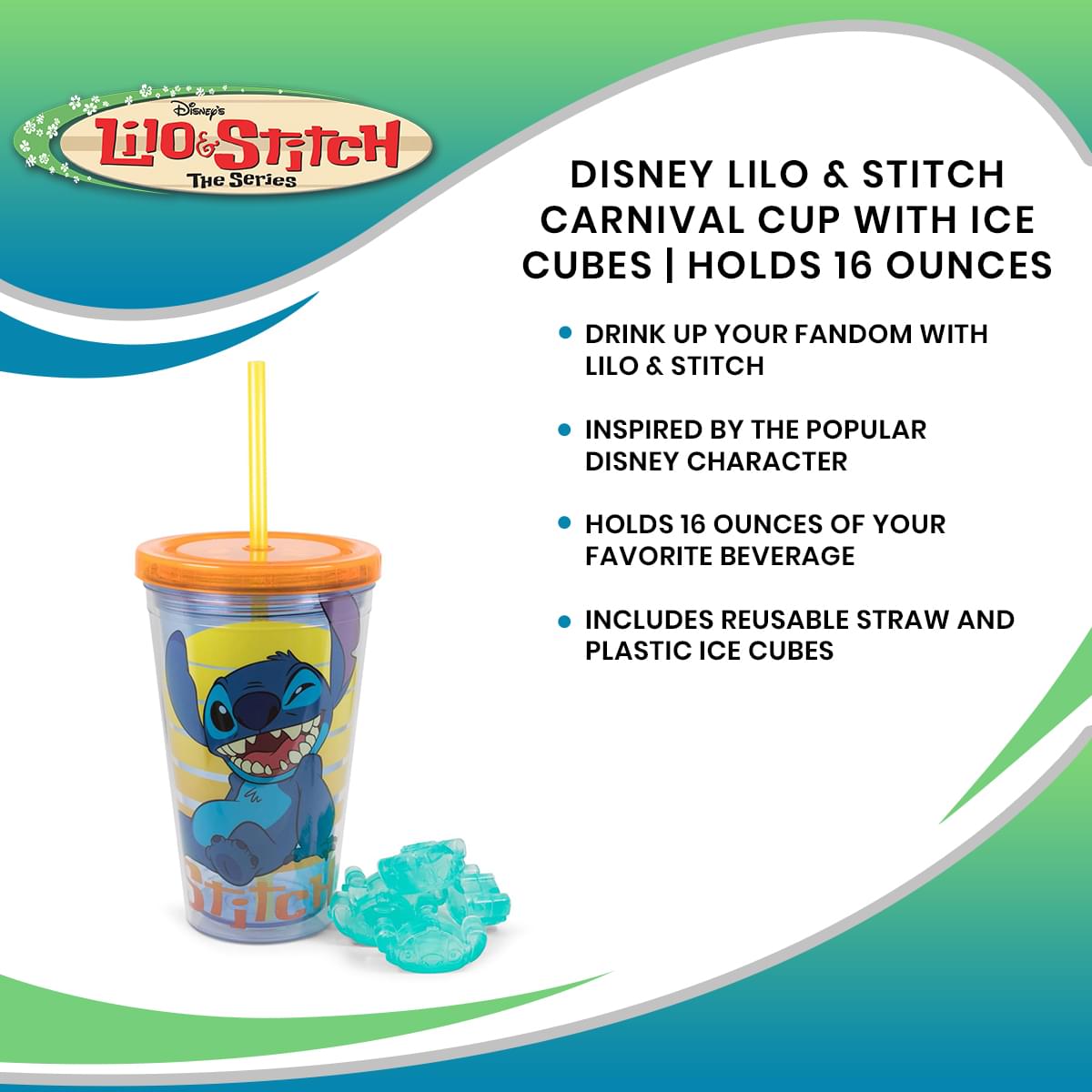 Disney Lilo & Stitch Carnival Cup With Ice Cubes | Holds 16 Ounces