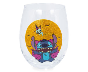 Disney Lilo & Stitch Halloween Glitter Stemless Wine Glass | Holds 20 Ounces