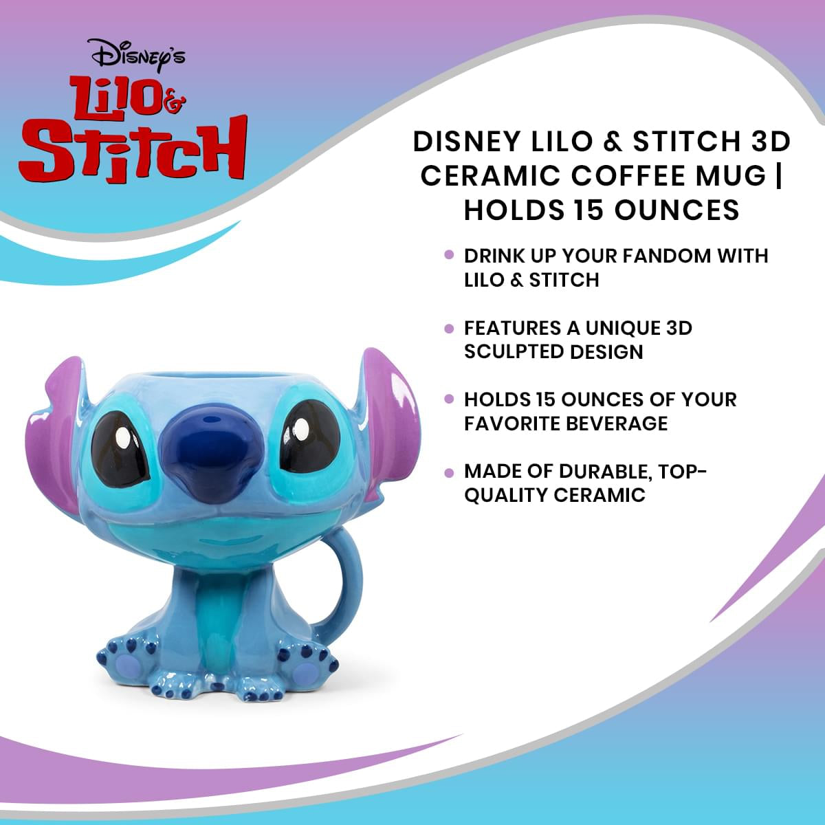 Disney Lilo & Stitch 3D Ceramic Coffee Mug | Holds 15 Ounces